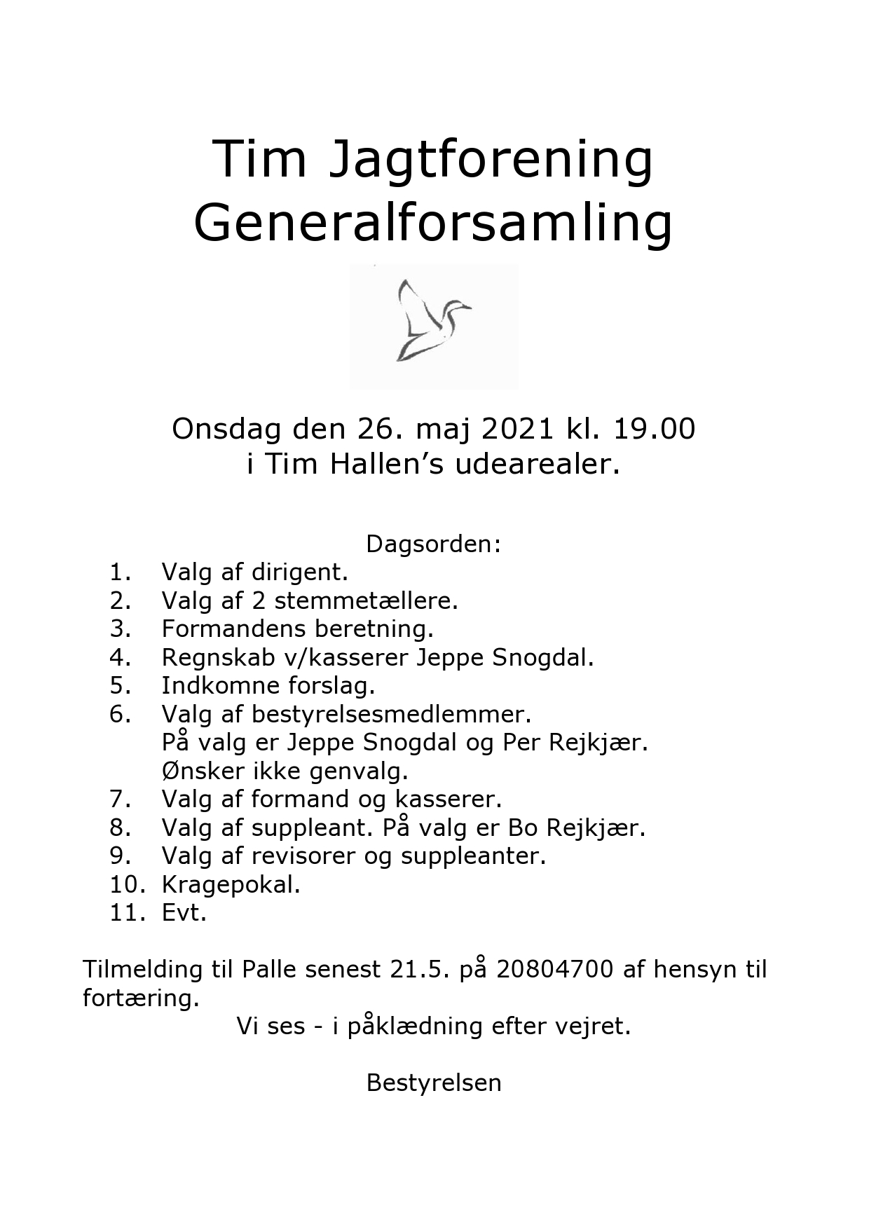 Jagtforening Generalforsamling – Velkommen Tim Sogn